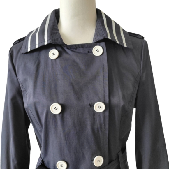 NWOT Women's Pelle Studio Contrast-Trim Belted Trench Coat, sz M - Picture 2 of 15